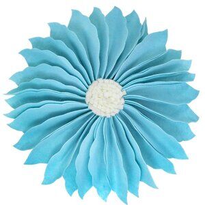 A Whimsical 16" Handmade 3D Flower Round Decorative Throw Pillow-Aqua
